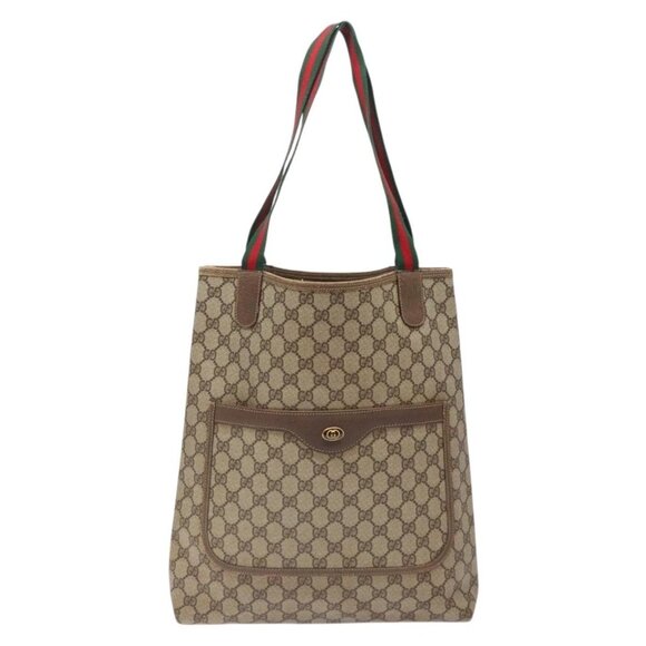 GUCCI GG Supreme Web Sherry Line Tote Bag PVC Beige Red 39 02 003 Auth 133158 - Picture 2 of 16